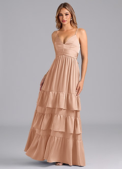 Azazie Nathalia Bridesmaid Dresses Rose Gold A-Line Pleated Stretch Satin Dress image5