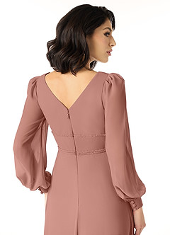 Azazie Sage Slutförsäljning Klänning av A-Line i Chiffong Långärmad Cederros image5