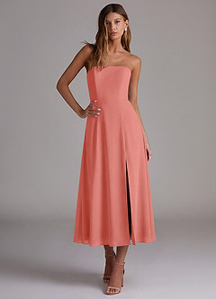 Azazie Wren Bridesmaid Dresses Salmon Pink A-Line Strapless Chiffon Dress image4