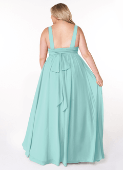 Azazie Kora Brautjungfernkleider A-Linie Plissee Chiffon Kleid Aqua image2
