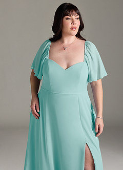 Azazie Chloe Bridesmaid Dresses Aqua A-Line Sweetheart Neckline Chiffon Dress image12