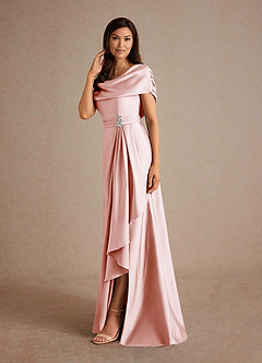 Azazie Branford Mother of the Bride Dresses Blushing Pink A-Line Pleated Stretch Satin Dress image2
