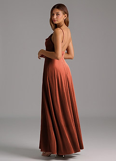 Azazie Sarella Bridesmaid Dresses Terracotta A-Line Pleated Velvet Dress image3