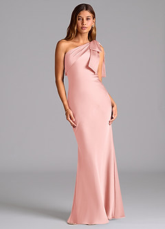 Azazie Yuanna Bridesmaid Dresses Powder Pink Mermaid One Shoulder Stretch Satin Dress image1