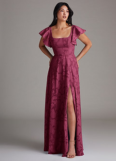 Azazie Bondi Bridesmaid Dresses Mulberry A-Line Side Slit Floral Burnout Dress image4