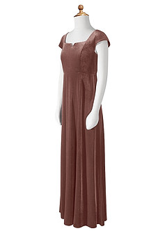 Azazie Gabi Junior A-Linie Samt Kleid Rustikales Rosa image10