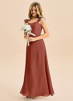 Azazie Mavie Junior Abito A-Line in Chiffon Increspato Auburn image1