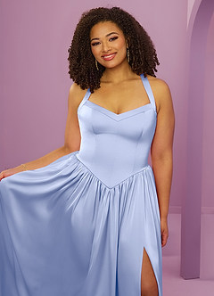 Barbie ♥ Azazie Bridesmaid Dresses Ice A-Line with Pockets Stretch Satin Dress image13