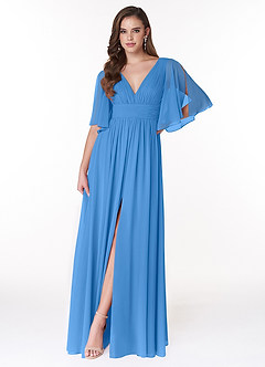 Azazie Temeka Bridesmaid Dresses Blue Jay A-Line Ruched Chiffon Dress image1