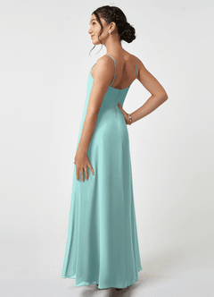 Azazie Collette Junior Aqua A-Line Ruched Chiffon Dress image4