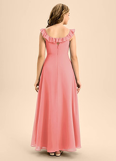 Azazie Callie Junior Abito A-Line in Chiffon Increspato Corallo image2