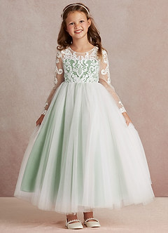 Azazie Elodie vestidos de niña de las flores Vestido de Marfil Matcha de Encaje de Princesa image3