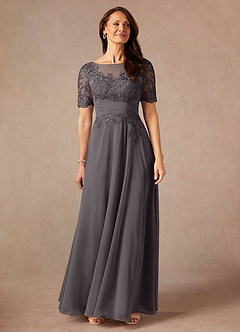 Azazie Raissa Mother of the Bride Dresses Steel Grey A-Line Lace Chiffon Dress image5