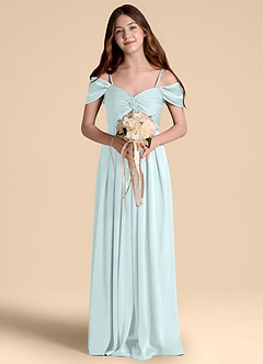 Azazie Kaitlynn Junior A-Linie Schulterfrei Stretch-Satin Kleid Seegrün image4