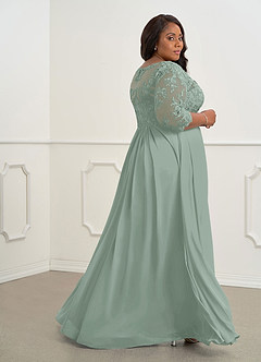 Azazie Hayek vestidos de madre de la novia Vestido Agave de Gasa de Corte en A con Cuello en V de encaje image10