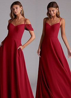 Azazie Marley Bridesmaid Dresses Scarlet A-Line Off the Shoulder Chiffon Convertible Dress image7