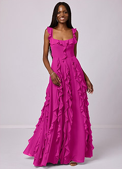 Barbie ♥ Azazie Bridesmaid Dresses Fuchsia A-Line with Pockets Chiffon Dress image4