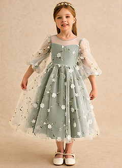 Azazie Elowen Flower Girl Dresses Pistachio A-Line Sweetheart Neckline Lace Dress image1