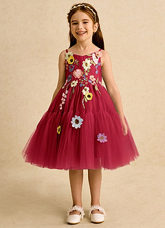 Azazie Osea Flower Girl Dresses Scarlet Ball-Gown Pleated Tulle Dress image4