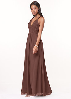 Azazie Maren Final Sale Desert Rose A-Line Pleated Chiffon Dress image3