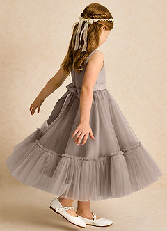 Azazie Miracle vestidos de niña de las flores Vestido de Gris Pardo de Satin Mate de Corte En A con Lazo image5