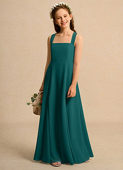 Azazie Tater Girls Formal Abiti da Ragazza di Fiori Abito A-Line in Chiffon Plissettato Verde Pavone image1