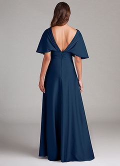 Azazie Pamela Bridesmaid Dresses Dark Navy A-Line Pleated Stretch Satin Dress image2