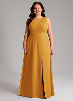 Azazie Phaedra Bridesmaid Dresses Butterscotch A-Line One Shoulder Chiffon Dress image9
