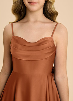 Azazie Bear Junior Robe Trapèze en Satin extensible Encolure en Forme de Cœur Cuivre image8