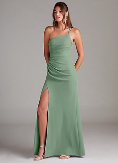 Azazie Eren Jurken voor bruidsmeisjes Jurk van Stretch crêpe met Kolom One-Shoulder Matcha image1