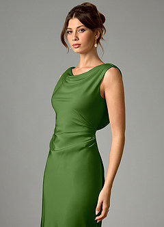 Azazie Kieryn Bridesmaid Dresses Basil Mermaid Pleated Stretch Satin Dress image4