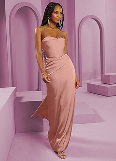 Barbie ♥ Azazie Vestidos de damas de honor Vestido de Rosetón de Satén Elástico de Corte Recto Convertible con Sin tirantes image7