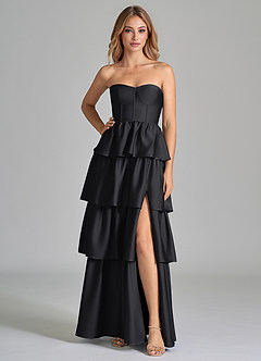 Azazie Faye Bridesmaid Dresses Black A-Line Ruched Stretch Satin Dress image3