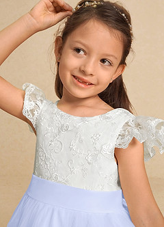 Azazie Vetty vestidos de niña de las flores Vestido de Marfil Lavanda de Tul de Corte En A con Encaje image8
