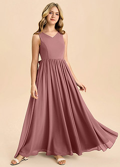 Azazie Hathaway Junior Desert Rose A-Line Bow Chiffon Dress image2