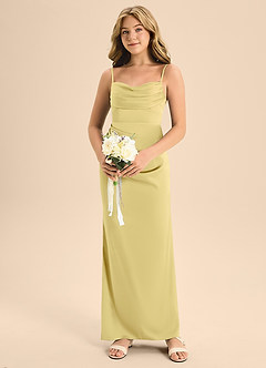 Azazie Mai Junior Robe Trapèze en Satin extensible Encolure en Forme de Cœur Sorbet Citron image4