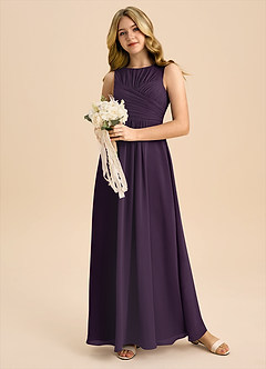 Azazie Skyla Junior A-Linie Plissee Chiffon Kleid Pflaume image5