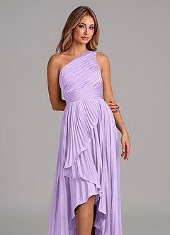 Azazie Lyrica 신부 들러리 드레스 A라인 한쪽 어깨 스트레치 새틴 비대칭 드레스 image7