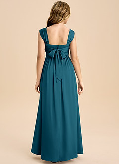 Azazie Hattie Junior Ink Blue A-Line Pleated Stretch Satin Dress image2