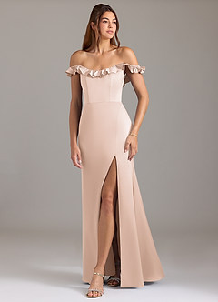 Azazie Callie Bridesmaid Dresses Blushing Pink A-Line Ruched Stretch Satin Convertible Dress image5