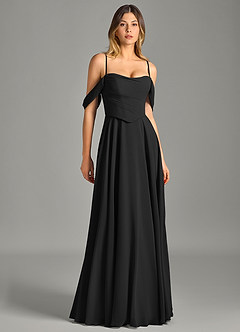 Azazie Chelsey Abiti da Damigella Abito Convertibile A-Line in Chiffon a Spalla Scoperta Nero image3