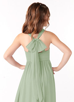 Azazie Jaylah Junior Dusty Sage A-Line Ruched Chiffon Dress image4