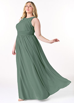 Azazie Harper Bridesmaid Dresses Eucalyptus A-Line Pleated Chiffon Dress image7