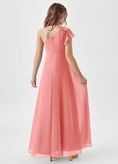 Azazie Arabella Junior Coral A-Line Ruched Chiffon Dress image2