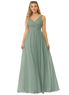 Azazie Kora Bridesmaid Dresses Silver Sage A-Line Pleated Chiffon Dress image1