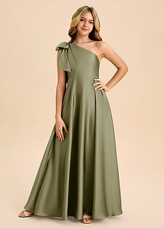 Azazie Penguin Junior Abito A-Line in Raso Elasticizzato Fiocco Pistacchio image3