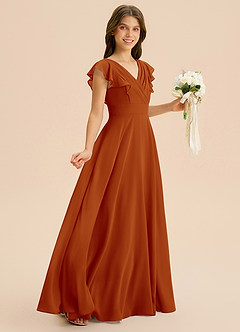 Azazie Anysa Junior Robe Trapèze en Mousseline de soie Rayé Paprika image5