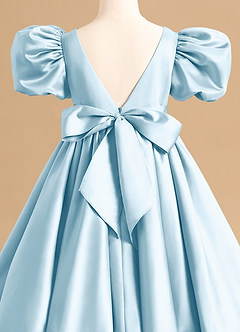 Azazie Jellybean Flower Girl Dresses Sky Blue Ball-Gown Ruched Matte Satin Dress image5
