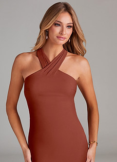 Azazie Doretta Bridesmaid Dresses Auburn Mermaid Pleated Chiffon Dress image5