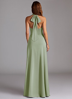 Azazie Myra Bridesmaid Dresses Dusty Sage A-Line Side Slit Stretch Satin Dress image6
